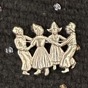 Lang Sterling Dutch children dancing pin/ brooch-Charming! 1 1/8” x 1 3/8”
